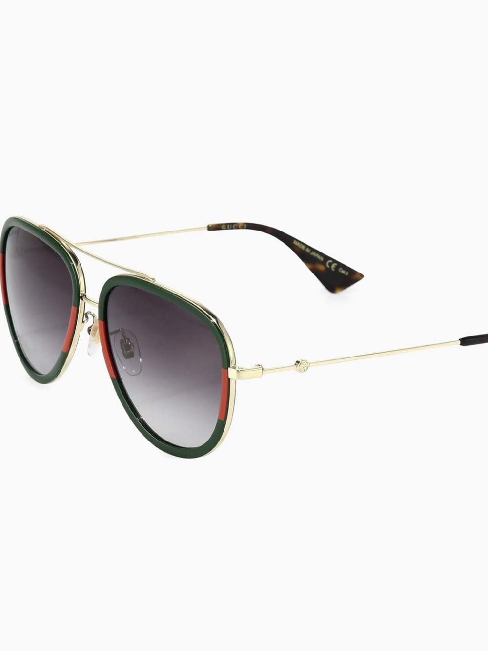 Gucci Gold Aviator Sunglasses with Green and Red Trim